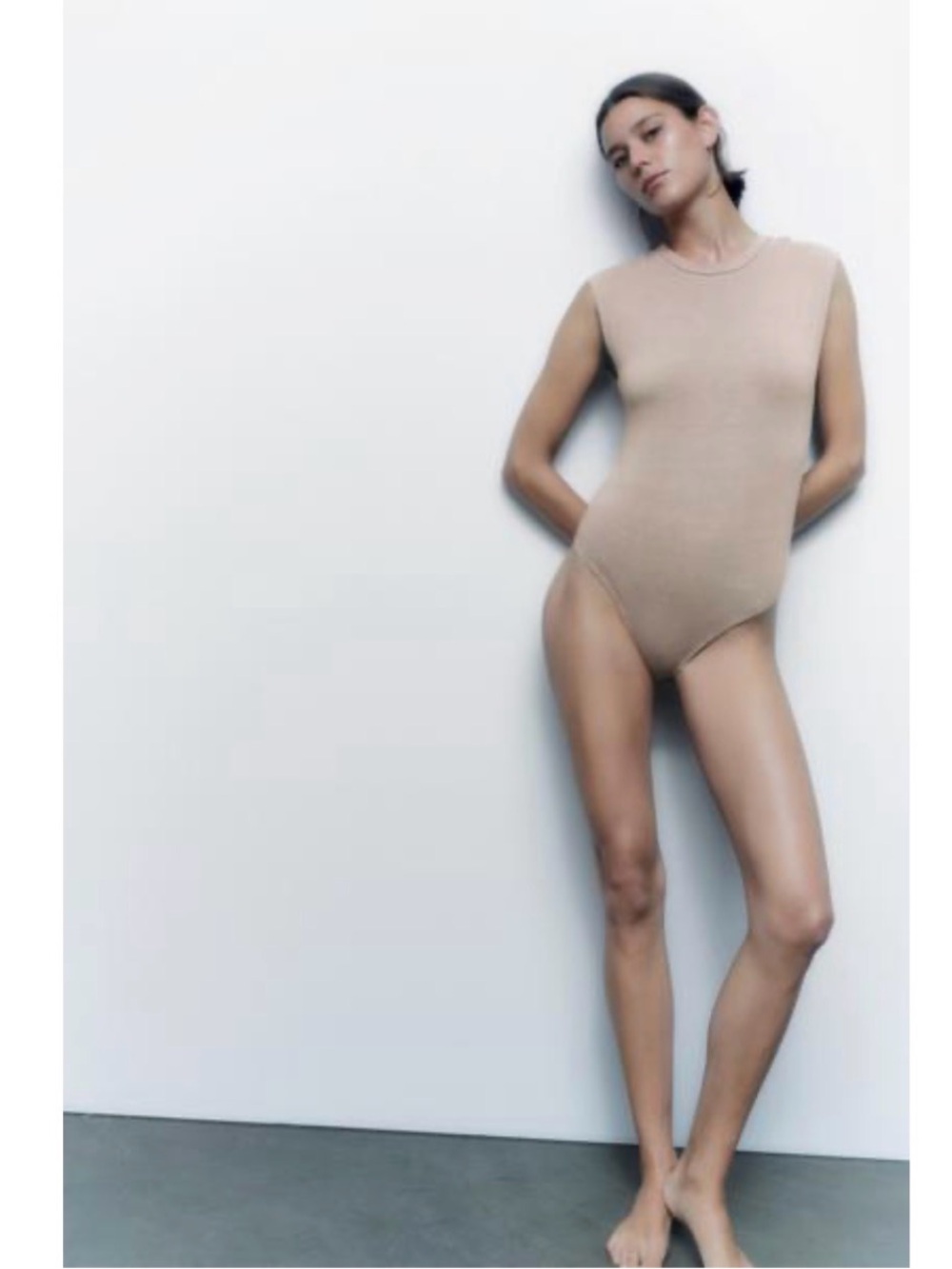 Zara Washed Effect Bodysuit in Sand